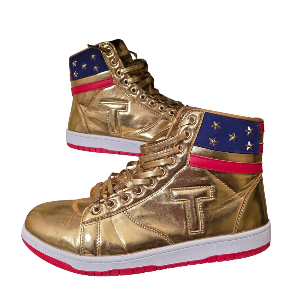 Trump PKTLP001 Metallic Gold High‎ Top Patriotic Sneakers Mens 11 Stars Stripes